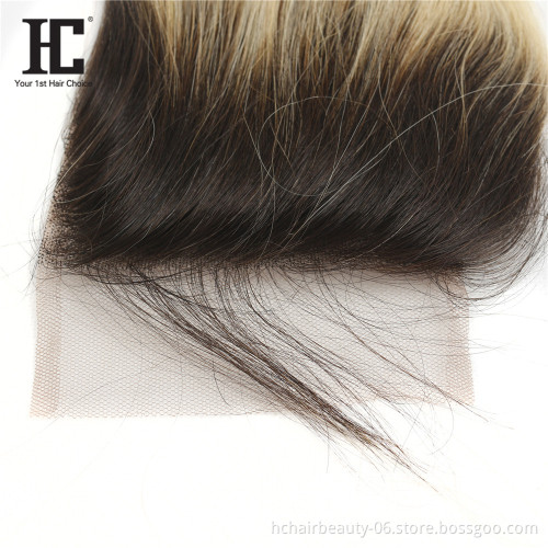 Peruvian Hair Bundle With Closure Transparent Lace Straight Original Human Hair 1B613 Closure with Baby Hair